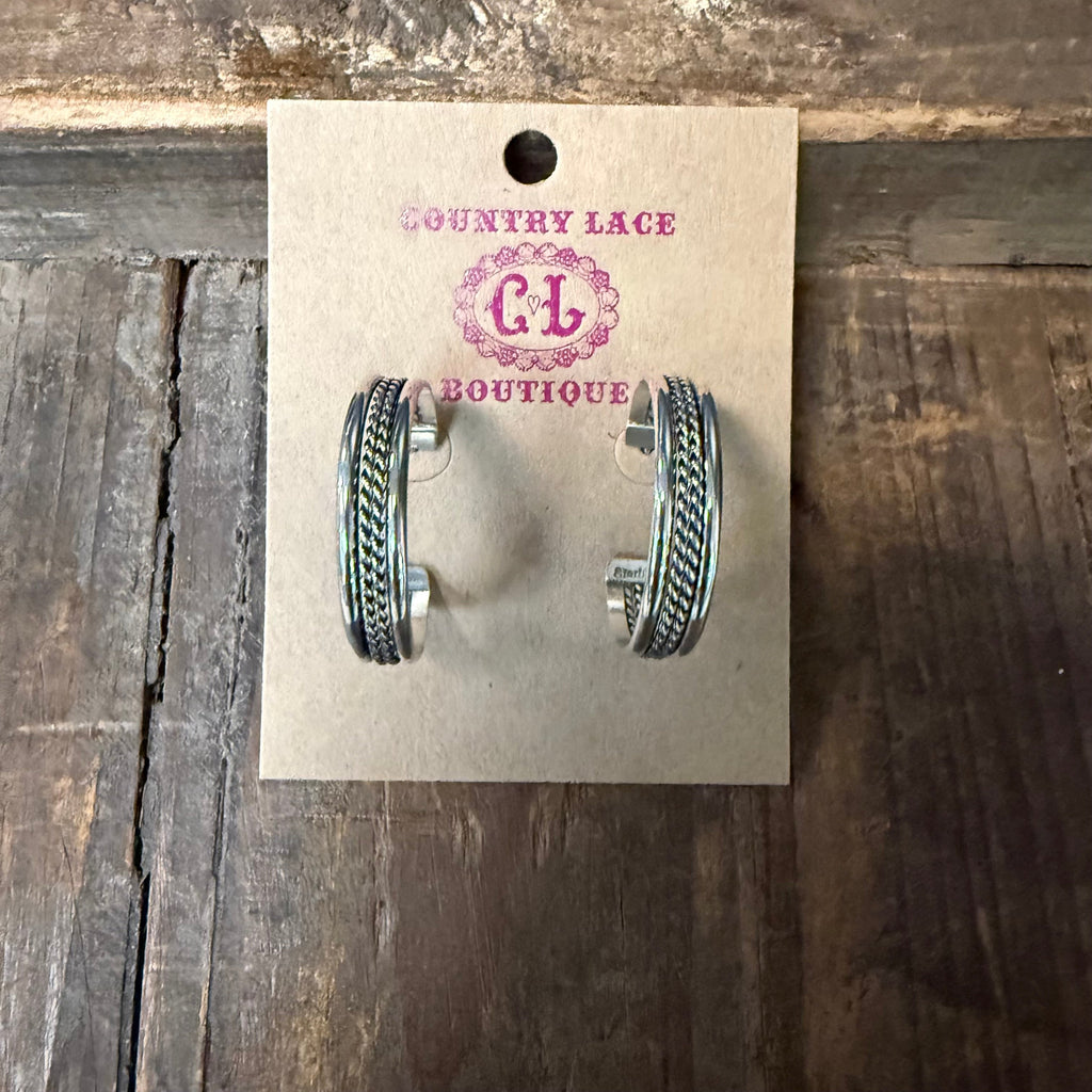 Gorgeous Sterling Silver Hoop Post Genuine Earring