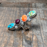 Gorgeous Turquoise Orange & Purple Spiny & Sonoran Gold Adjustable Genuine Ring...