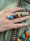 Gorgeous Turquoise Orange & Purple Spiny & Sonoran Gold Adjustable Genuine Ring.9