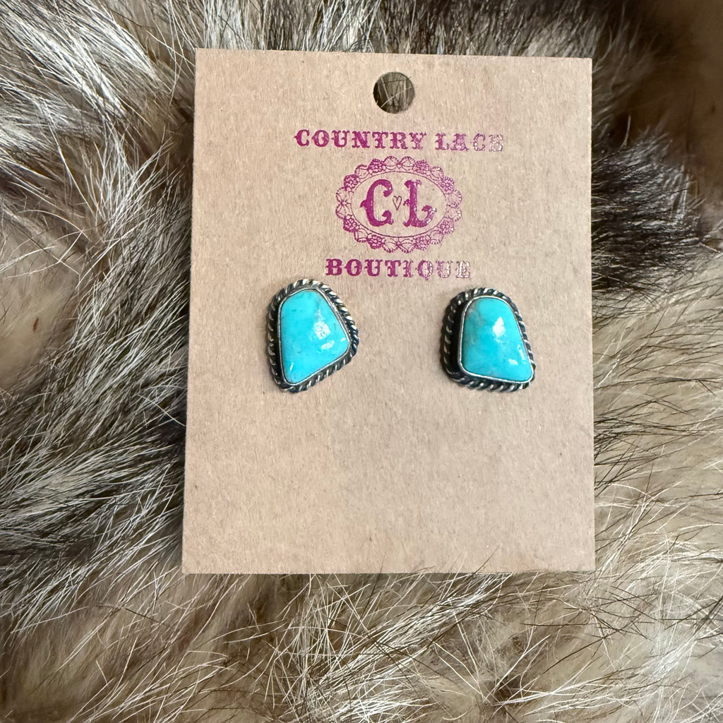 Gorgeous Turquoise with Rope Detail Post Genuine Earring