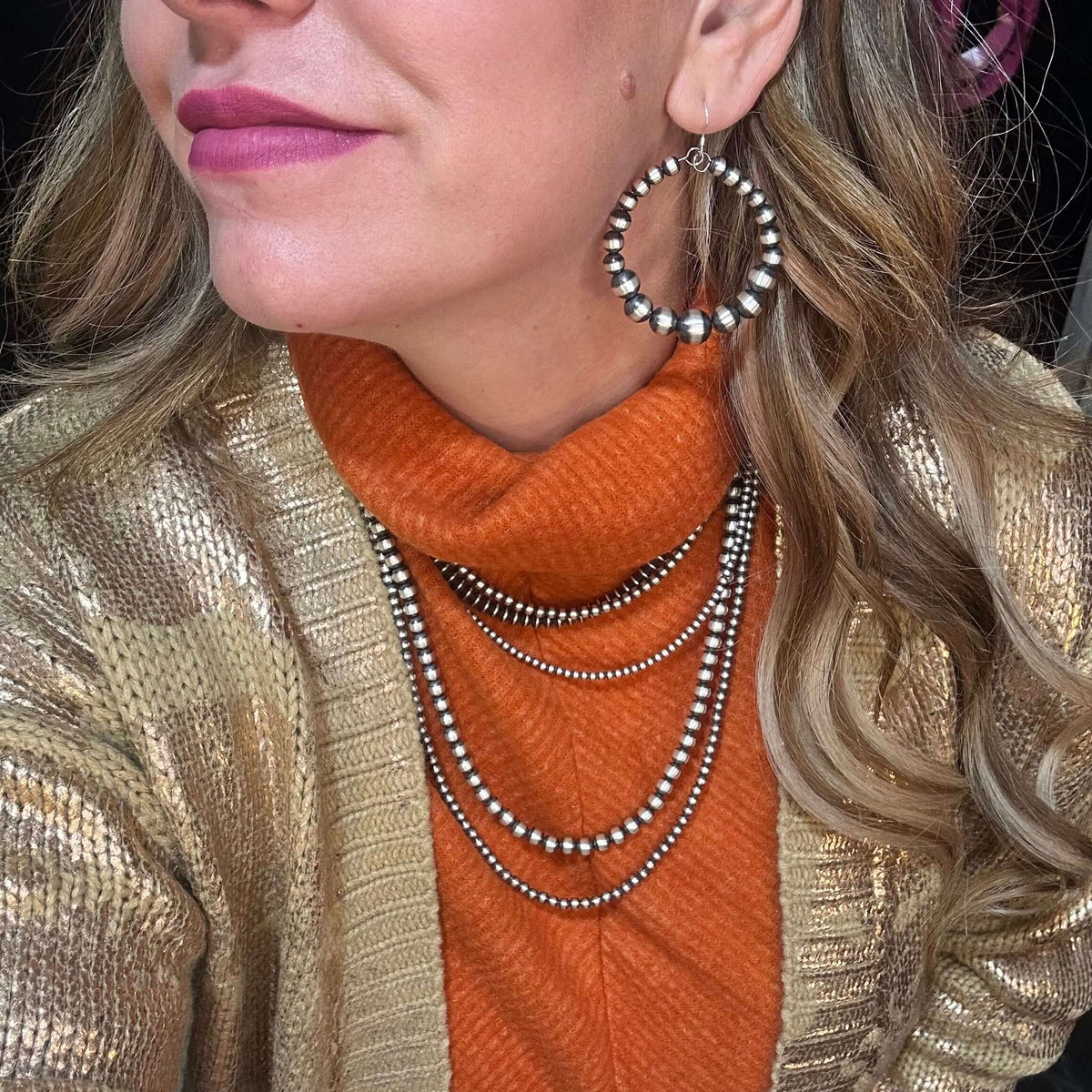 Graduated Round Navajo Pearl Genuine Earring