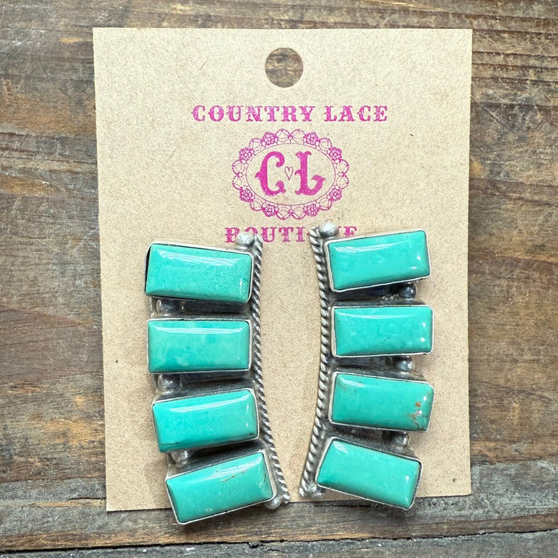Green Kingman Turquoise 4 Stone Post Authentic Earring