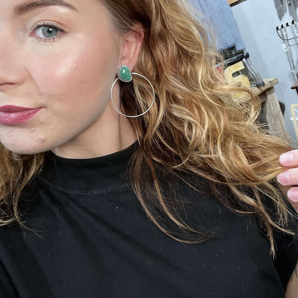 Green Turquoise Hoop Post Genuine Earring1