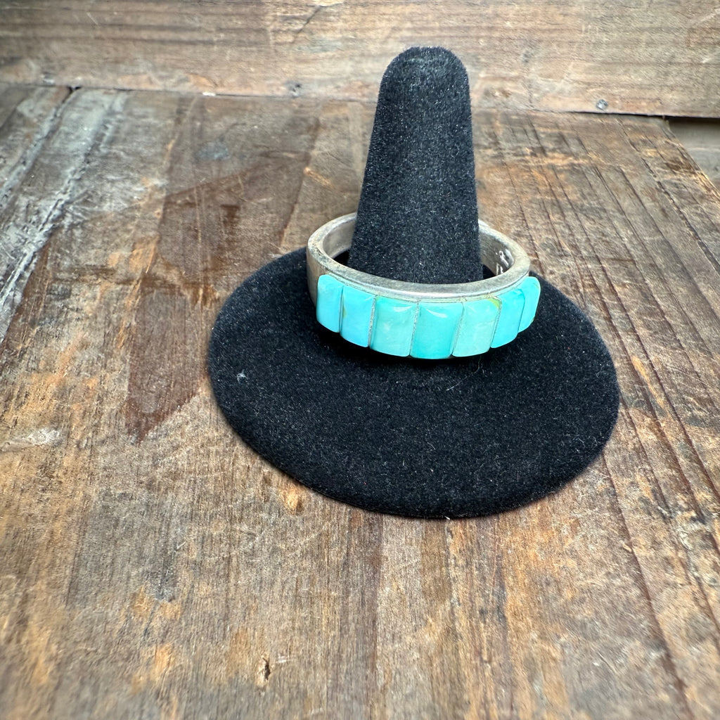 Green Turquoise Raised Inlay Genuine Ring