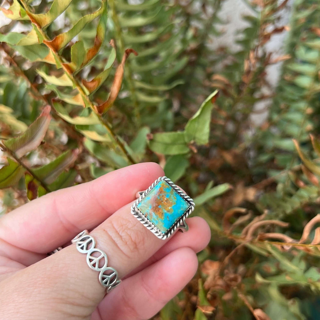 Green Turquoise Square Genuine Ring Size 9.