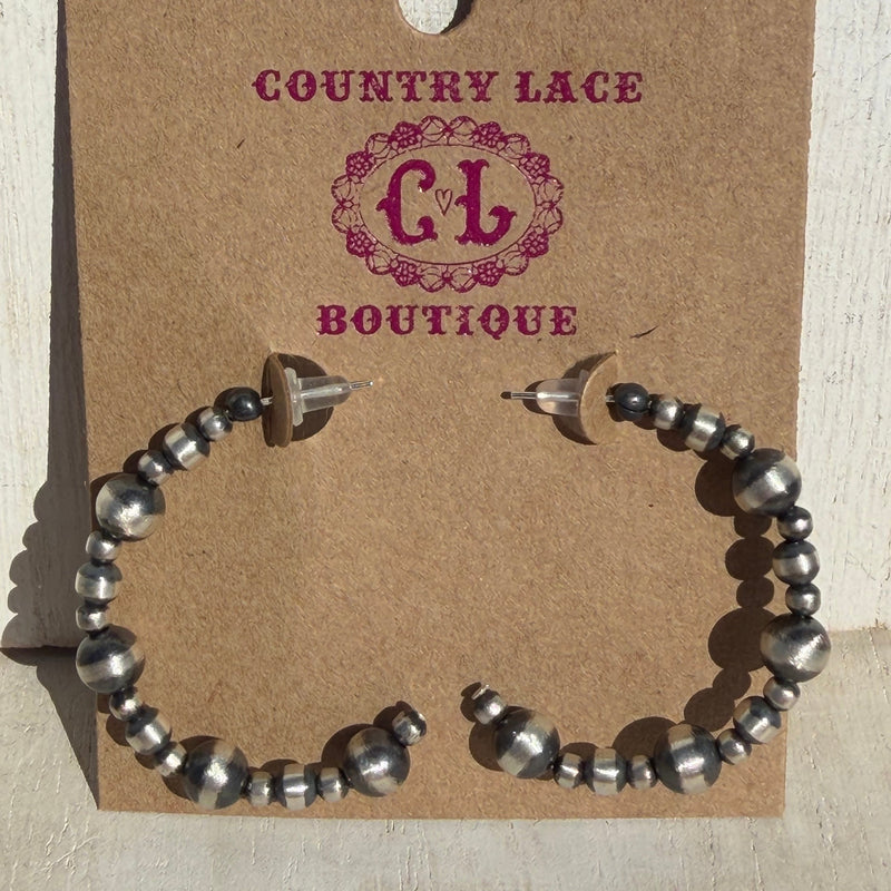 Half Hoop Patterned Navajo Pearl Sterling Silver Earring