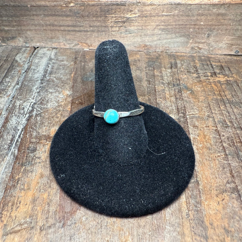 Hammered Turquoise Single Stone Genuine Ring