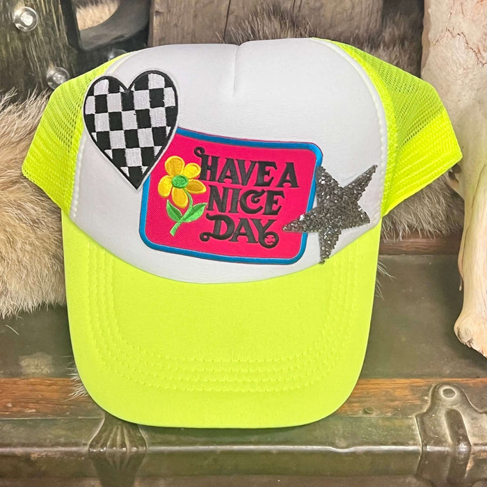 Have A Nice Day Neon Yellow Custom Soft Cap.