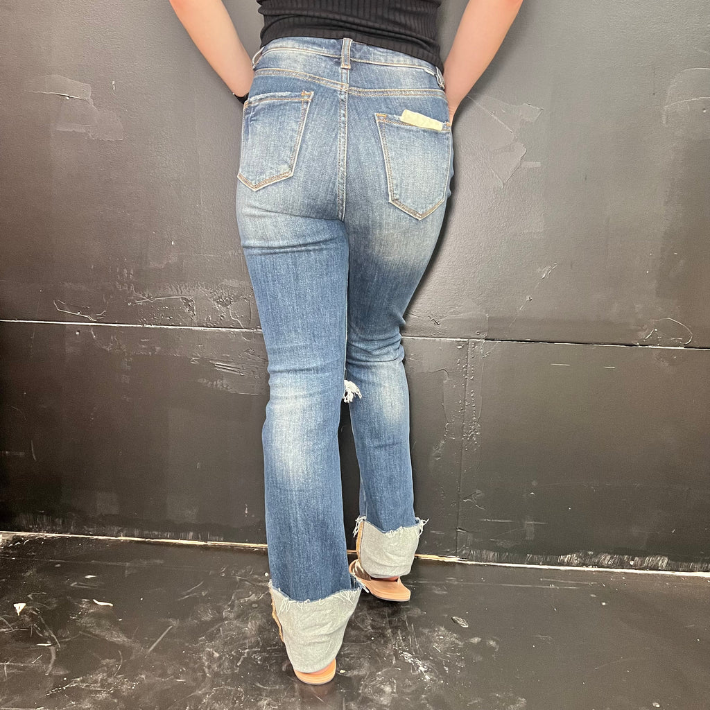 High Rise Distressed Knee Straight-Wide Cuffed Risen Jeans.5