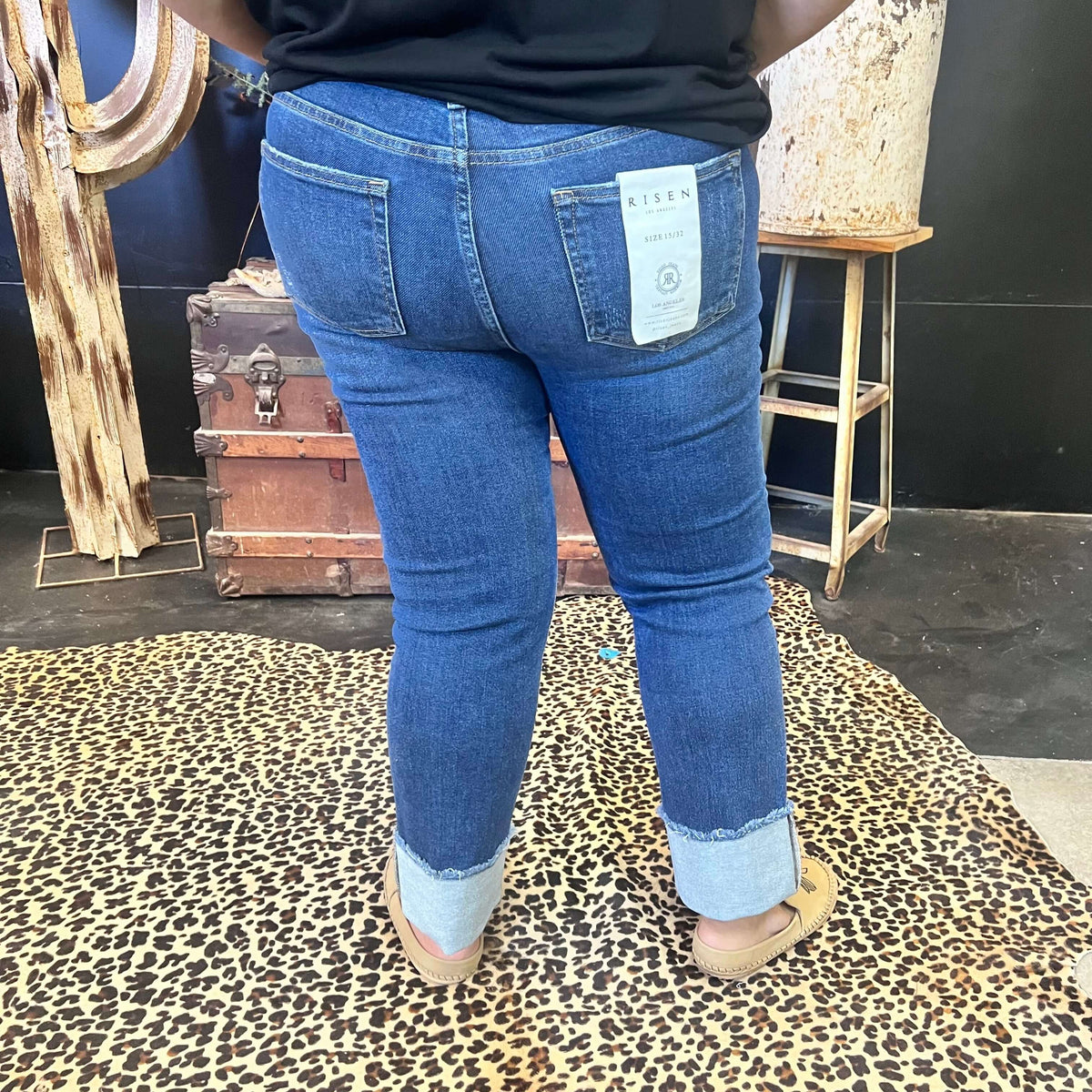 High Rise Straight Raw Hem Cuffed Slim Risen Jeans99
