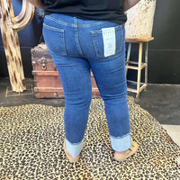High Rise Straight Raw Hem Cuffed Slim Risen Jeans99
