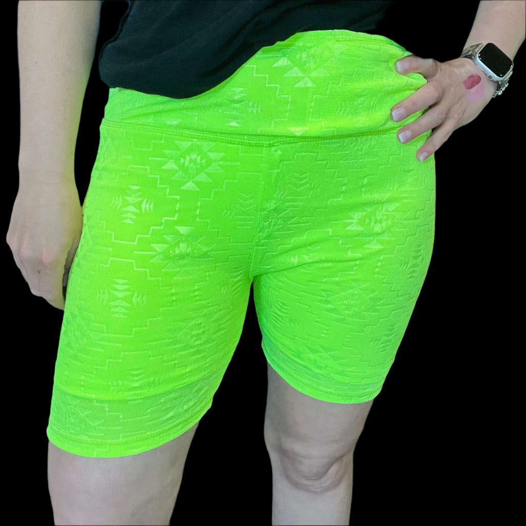 Highlighter Neon Biker Aztec Athletic Shorts