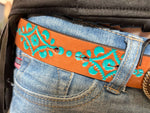 Hope Justin Kids Leather Tooled with Turquoise Belt with Heart Detailed Buckle 4