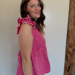 Hot Pink Flowy Ruffle Sleeveless Top1