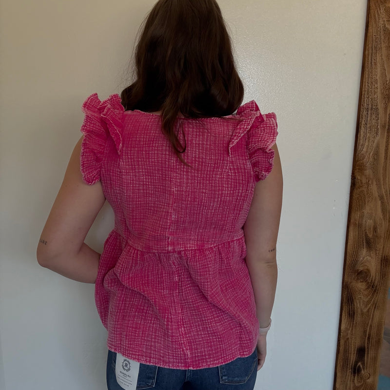 Hot Pink Flowy Ruffle Sleeveless Top2
