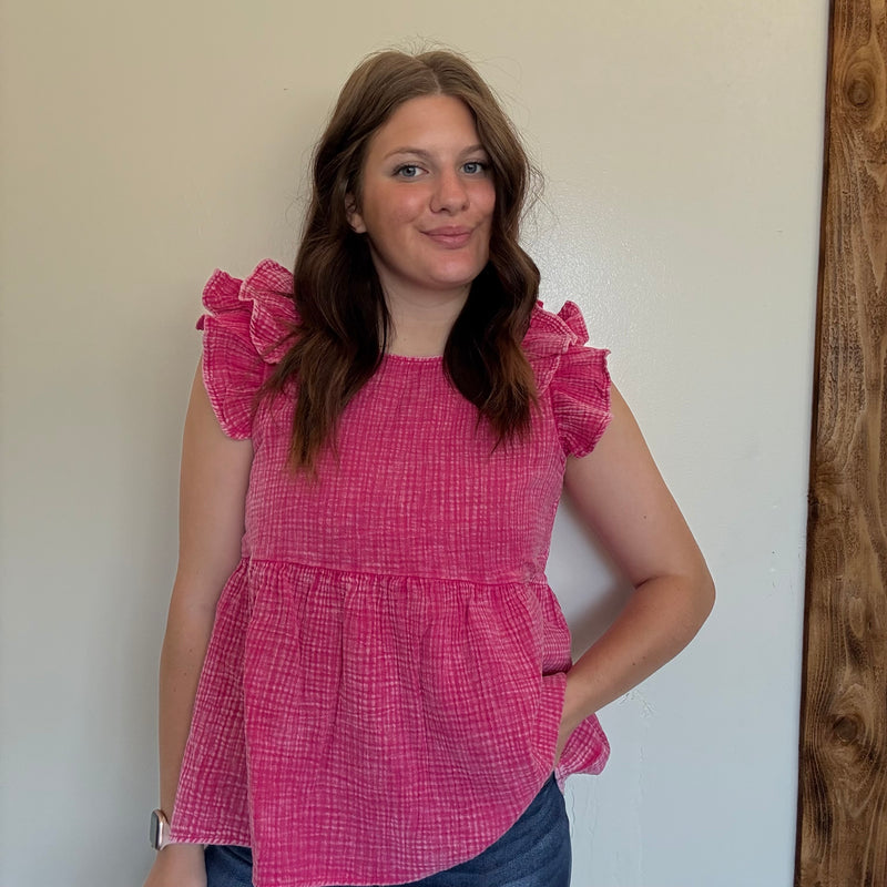 Hot Pink Flowy Ruffle Sleeveless Top