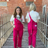 Hot Pink Risen Overalls Crop Jeans / Small1