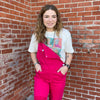 Hot Pink Risen Overalls Crop Jeans / Small565