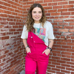 Hot Pink Risen Overalls Crop Jeans / Small565