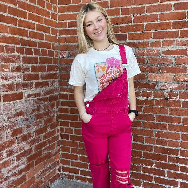 Hot Pink Risen Overalls Crop Jeans / Small987