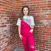 Hot Pink Risen Overalls Crop Jeans / Small99