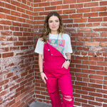 Hot Pink Risen Overalls Crop Jeans / Small99