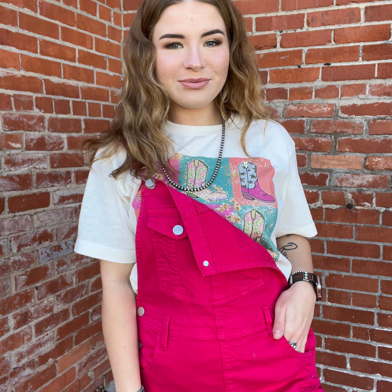 Hot Pink Risen Overalls Crop Jeans / Small9