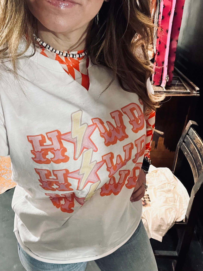 Howdy Howdy Howdy Pink and Orange Distressed T-shirt 6