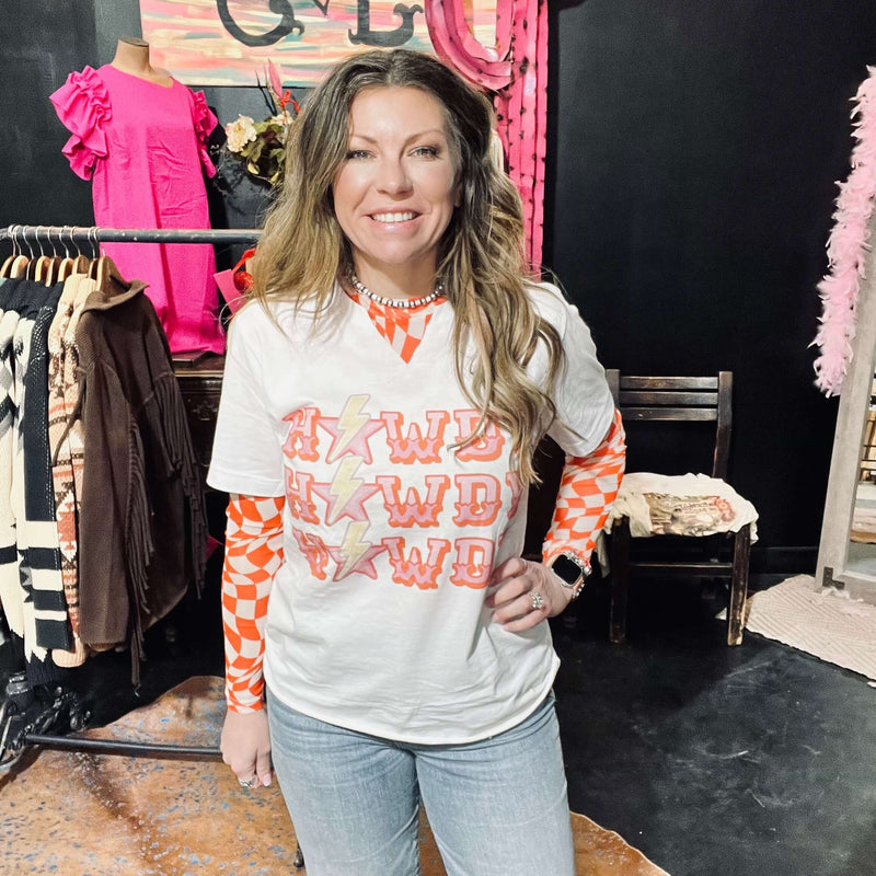 Howdy Howdy Howdy Pink and Orange Distressed T-shirt