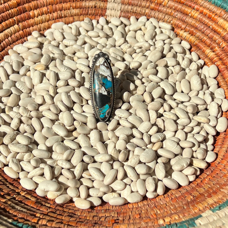 Huge Oval Turquoise with Detail Genuine Ring size 6.54