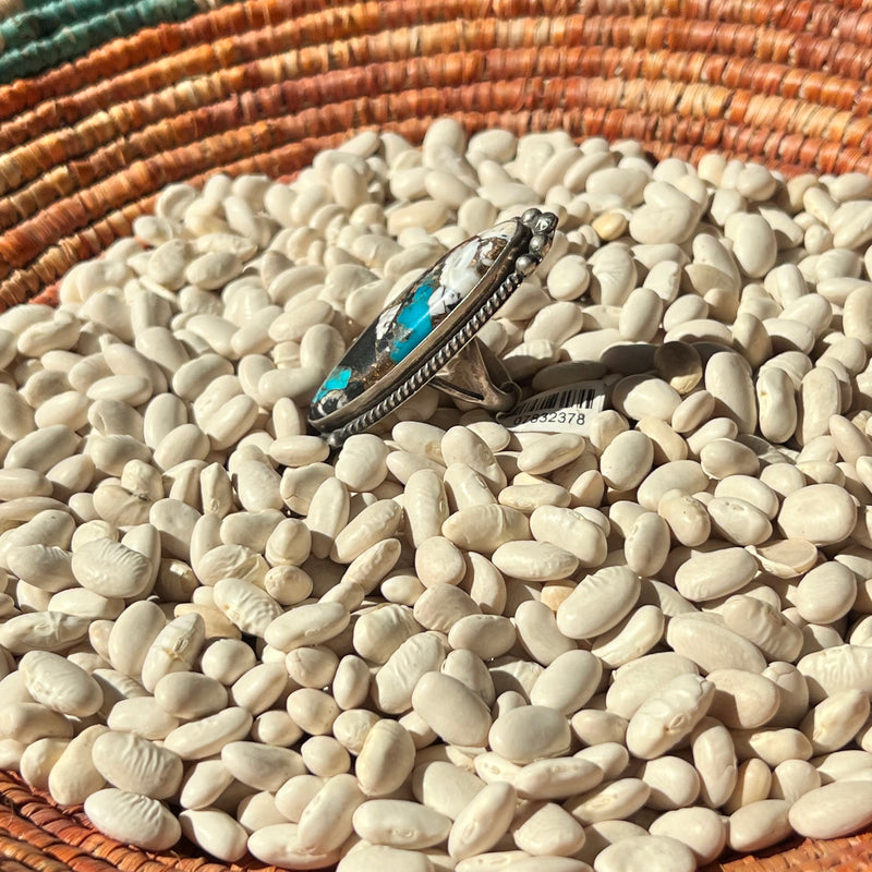 Huge Oval Turquoise with Detail Genuine Ring size 6.5r