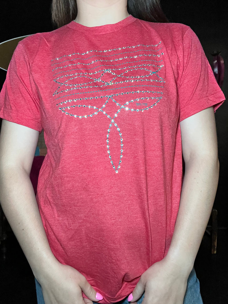 Red Bling Boot Stitch T- Shirt