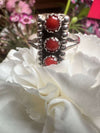 3 Stone Red Coral Vertical Genuine Sterling Silver Ring