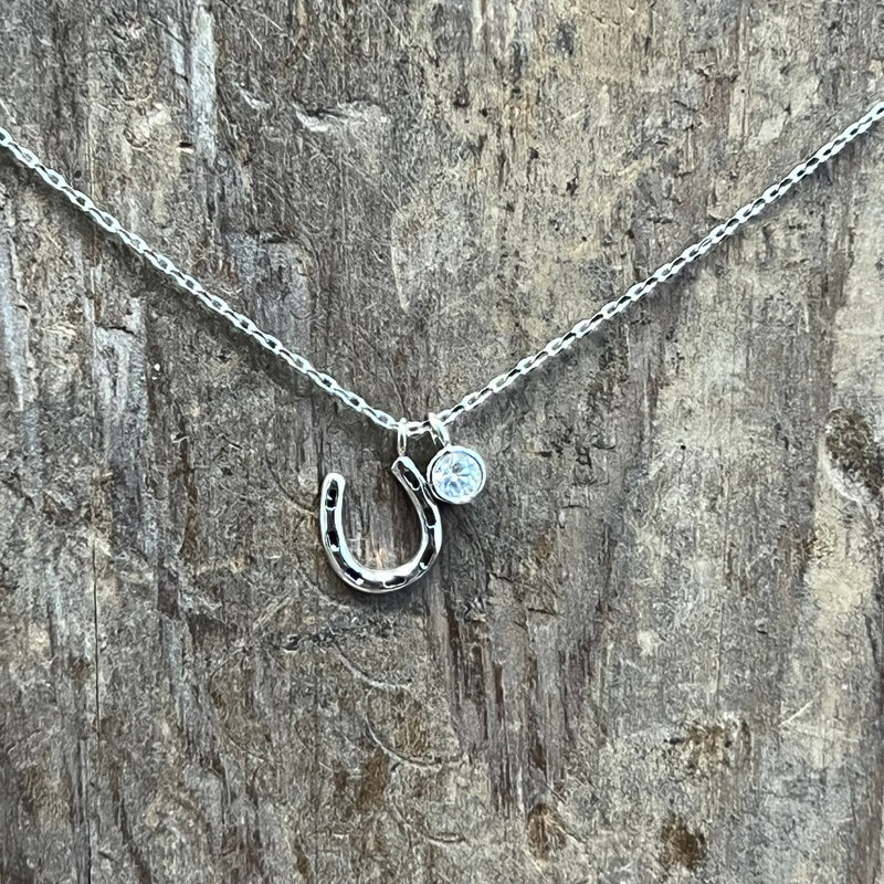 Silver Horse Shoe with Crystal Stone Fashion Necklace