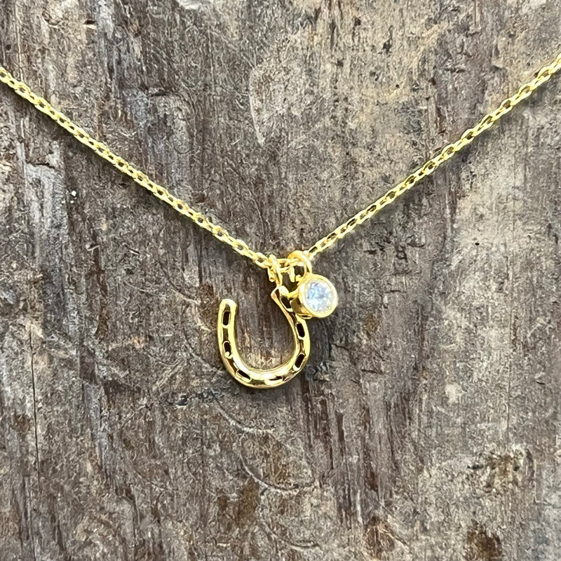 Gold Horse Shoe with Crystal Stone Fashion Necklace