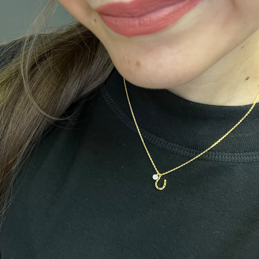Gold Horse Shoe with Crystal Stone Fashion Necklace