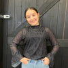 Tooled In Black With Ruffle Sleeve Mesh Long sleeve Top