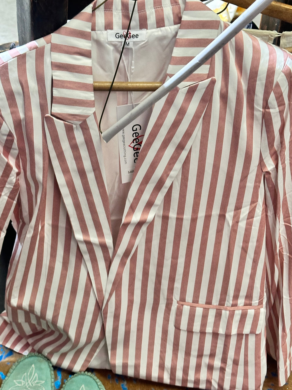 Pink and White Striped Blazer