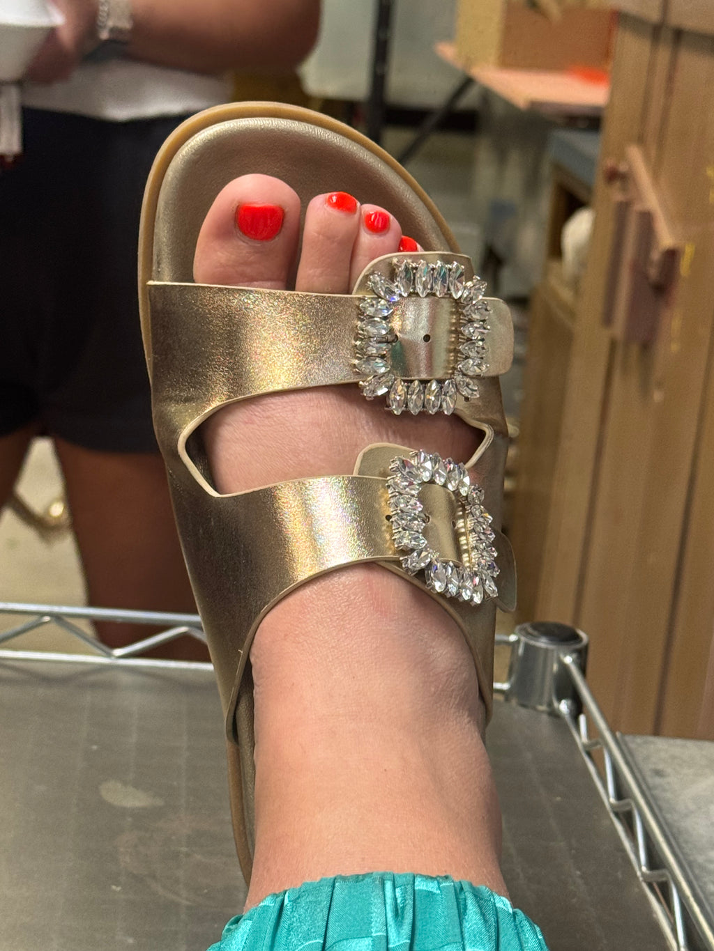 Stellar Rhinestone Buckle Slides in Gold