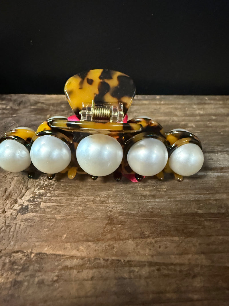 Brown Tortoise & Pearl Hair Clip