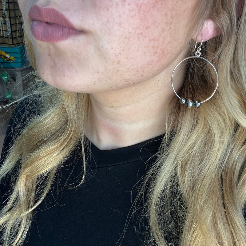 3 Navajo Pearl Hoop Genuine Earring