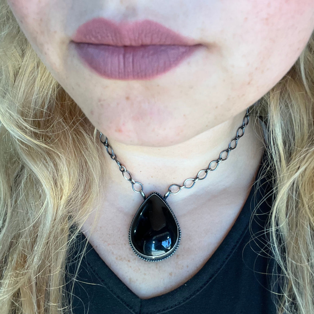 Big Onyx Teardrop Genuine Necklace