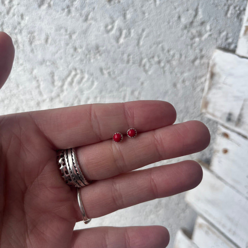 Teeny Tiny Red Post Stud Genuine Earring