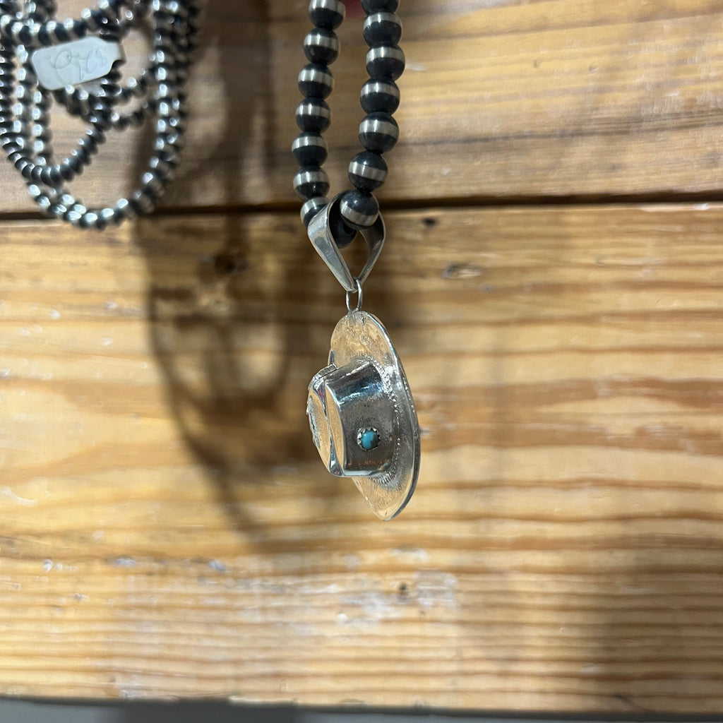 Cowboy Hat w Turquoise Genuine Pendant for Necklace
