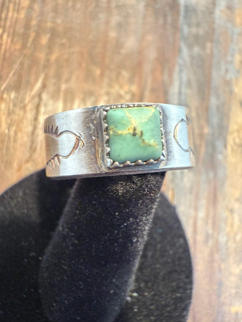 Turquoise Square Stone w/ Stamped Detail Sterling Silver Ring