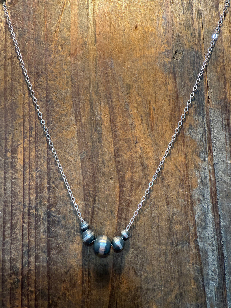 Dainty 14 inch Chain 4,6,8mm Navajo Pearl Sterling Silver Necklace