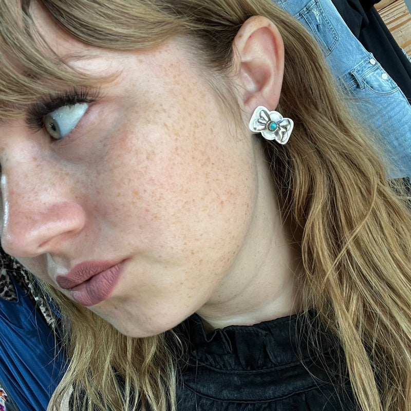Turquoise Bowtie Post Stud Genuine Earring