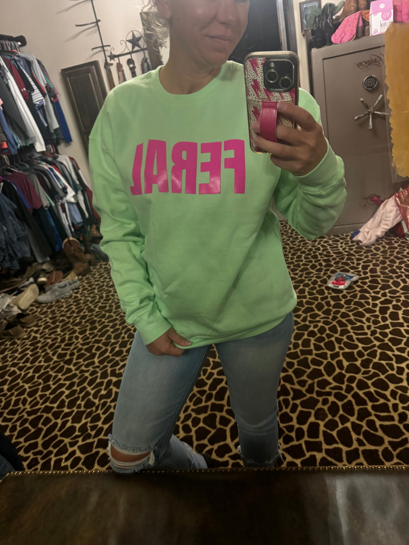 Feral Neo Mint & Hot Pink Sweatshirt.