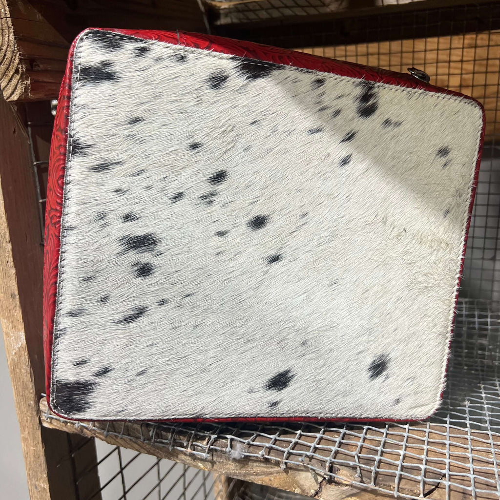 Red Large Rectangle Cowhide Jewelry Case