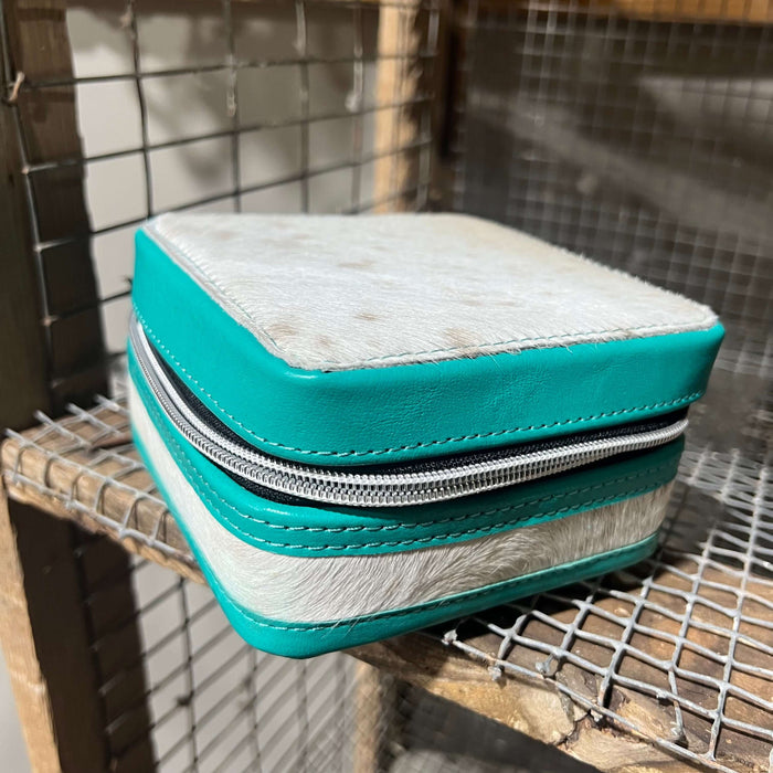 Turquoise Square Cowhide Jewelry Case
